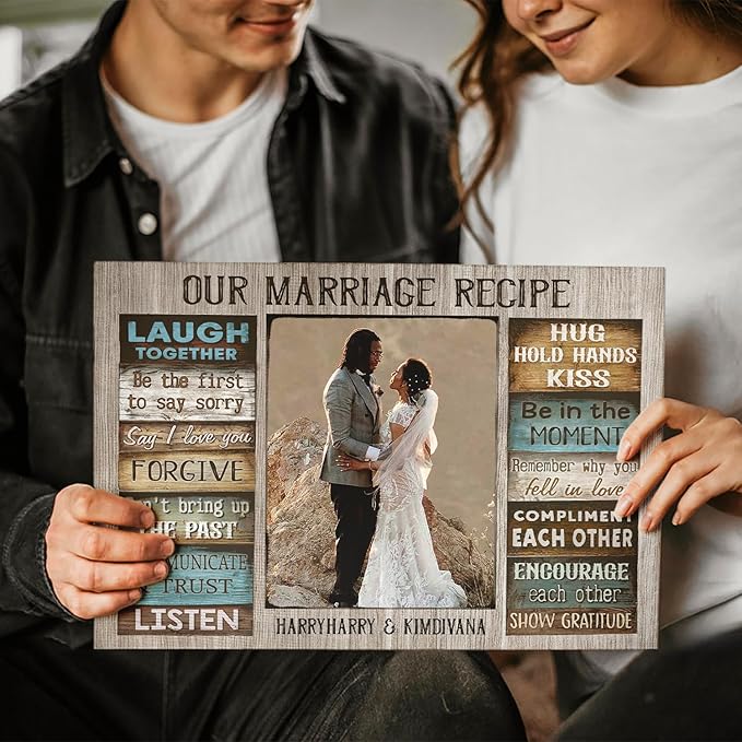 Dem Canvas Personalized Couple Canvas Prints, Custom Couple Photo And Name, Our Marriage Recipe, Personalized Anniversary Wedding Gift for Husband Wife