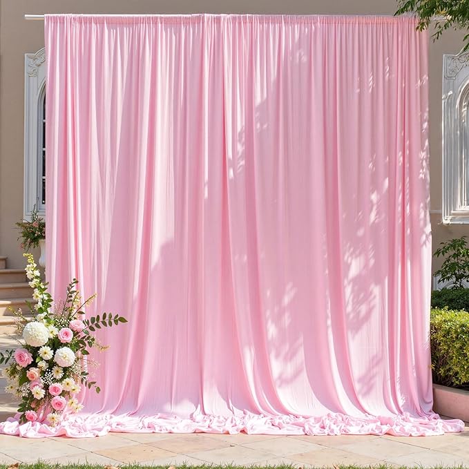 30ft x 8ft Wrinkle Free Pink Backdrop Curtain for Parties, 6 Panels 5×8ft Silky Polyester Light Pink Photo Backdrop Drapes Back Drop Cloth for Girl Party Birthday Wedding Gender Reveal Photography