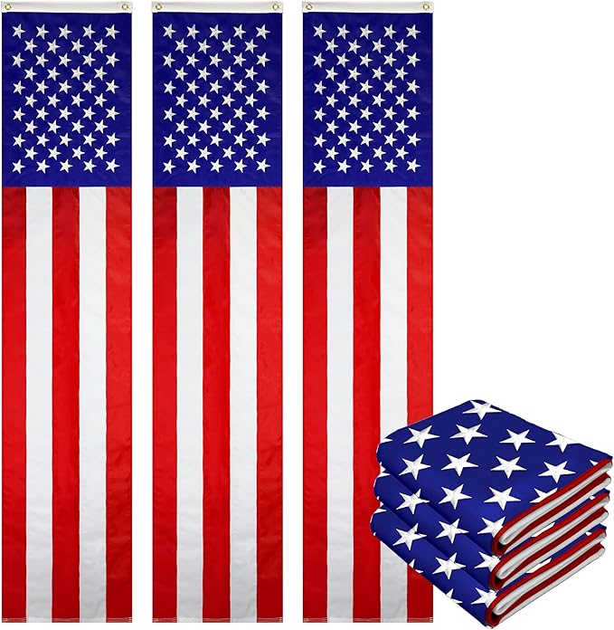 G128 – 3 Pack: American Flag Patriotic Bunting & Flag Pulldown, 50 Embroidered Stars with 5 Fully Sewn Stripes, decorative bunting, 20" x8', Red/White/Blue, Vertical Flag Wall Déc