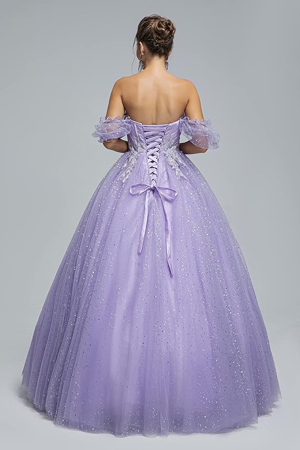 Engerla Women's Beading Sweetheart Ball Gown Tulle Layed Long Quinceanera Dress