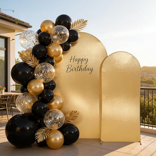 Gold Shimmer Arch Backdrop Cover Set of 2 (7.2,6ft),Glitter Spandex Fitted Chiara Cover with Zipper,Thick Sequin Soft Stretchy for Wedding Birthday Baby Shower Graduation Party Photo Backdrop