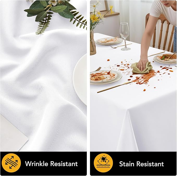 6-Pack White Tablecloths for Square Tables, 70 x 70 Inches, Stain-Resistant Polyester Fabric for 3 Foot Tables - Washable Table Covers for Weddings, Banquets, Birthday Parties, Events