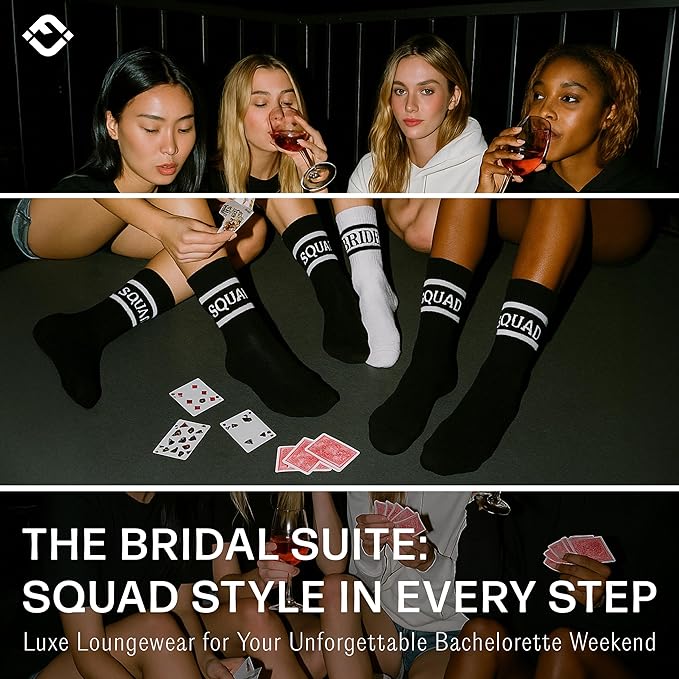 Funky Junque Bride & Squad Striped Crew Socks - 100% Cotton Bridal Socks | Bachelorette Gifts & Party Accessories