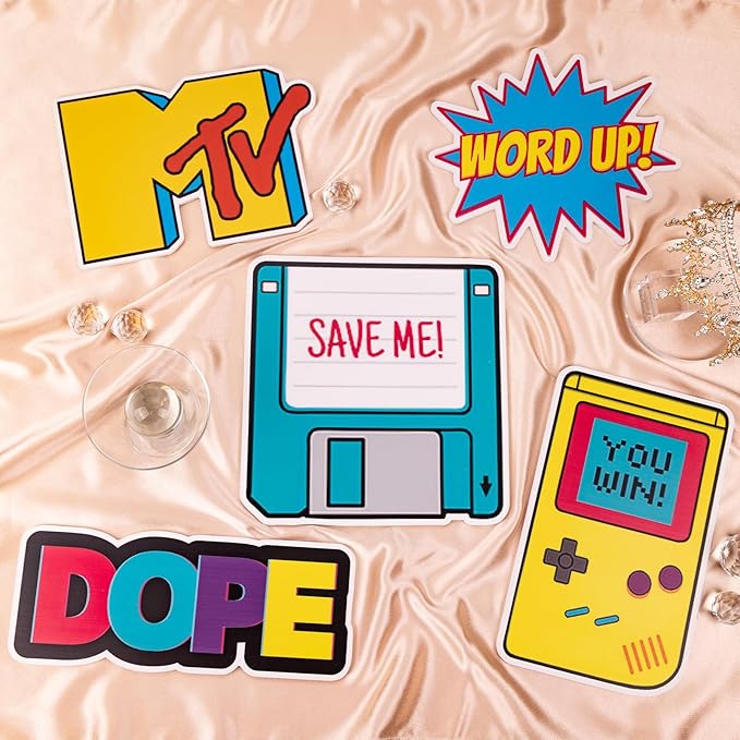 (90's Pack) Elevate Your Photo Booth Experience with Our Durable & Waterproof Pack of Signs-Perfect for Weddings, Birthdays, and Photo Booth Businesses - PVC Foamboard Photo Props
