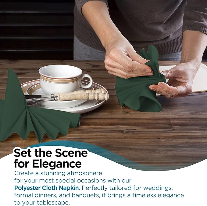 Polyester Cloth Napkins - Washable Soft Table Linens - Durable & Elegant for Dining, Restaurants, Weddings, Events, Rentals, Banquets, & Parties - Premium Quality Set of 100, Hunter Green, 17"x17"