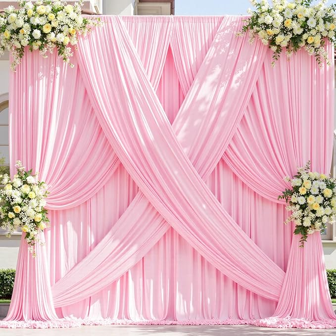 50ft x 10ft Wrinkle Free Pink Backdrop Curtain for Parties, 10 Panels 5×10ft Silky Polyester Light Pink Photo Backdrop Drapes Back Drop Cloth for Girl Party Birthday Gender Reveal Wedding Photography