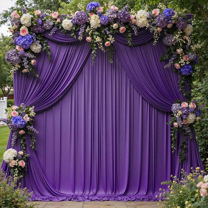 20 ft x 10 ft Wrinkle Free Purple Backdrop Curtain for Parties, 5ft x 10ft 4 Panels Polyester Purple Photo Backdrop Drapes for Wedding Birthday Party Baby Shower