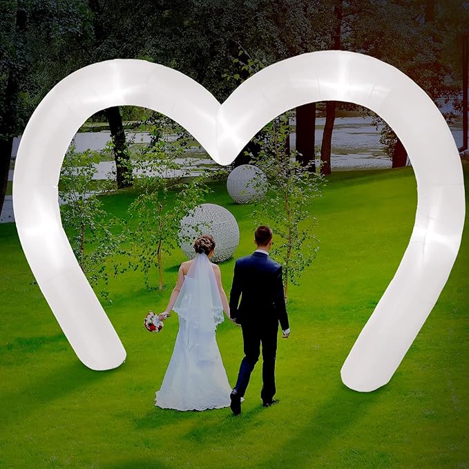 Shappy 9 ft Valentine Inflatables Outdoor Decorations Heart Blow up Inflatable Archway with Build in LEDs for Indoor Outdoor Lawn Yard Garden(White)