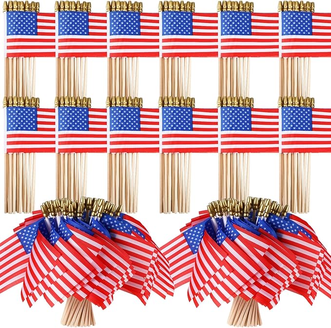 Peryiter 700Pcs Small American Flags on Stick 4 x 6" Mini Handheld USA Flag Polyester 4th of July Decorations with Safety Golden Spear Tops for Memorial Day Independence Day Deor