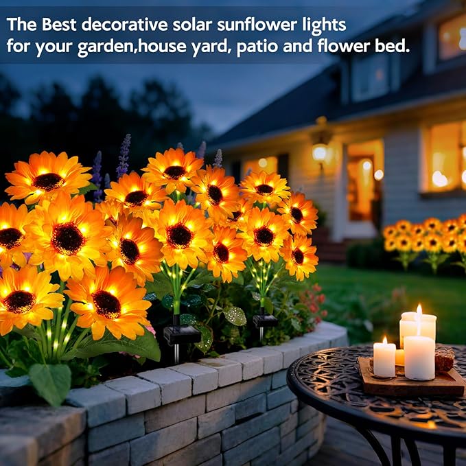 Solar Garden Lights Outdoor, 3 Pack Solar Sunflower Lights with 18 Head 3.4 Inch Flowers, Waterproof Flowers Light Fall Thanksgiving Decorations for Garden Yard Patio Backyard, Gifts for Mom Women