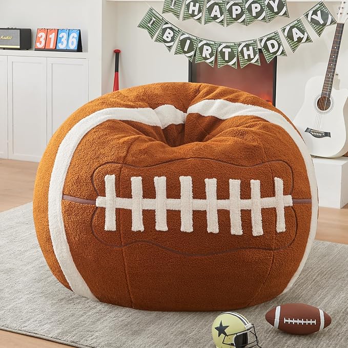 Sports Football Bean Bag Chair – Giant Bean Bag Chairs for Adults and Kids – Filled Plush Lounge Sofa Couch for Living Room, Gaming Room, Office – Perfect for Football Party Decor – 44 Inch