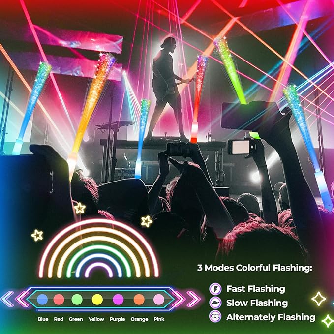 100 PCS Glow Fiber Wands Sticks, LED Light Wands, Glow in The Dark Party Supplies, Fiber Optic Wands, LED Flashing Sticks, Fiber Optic Light Wand Stick for Party, Wedding, Halloween & New Year