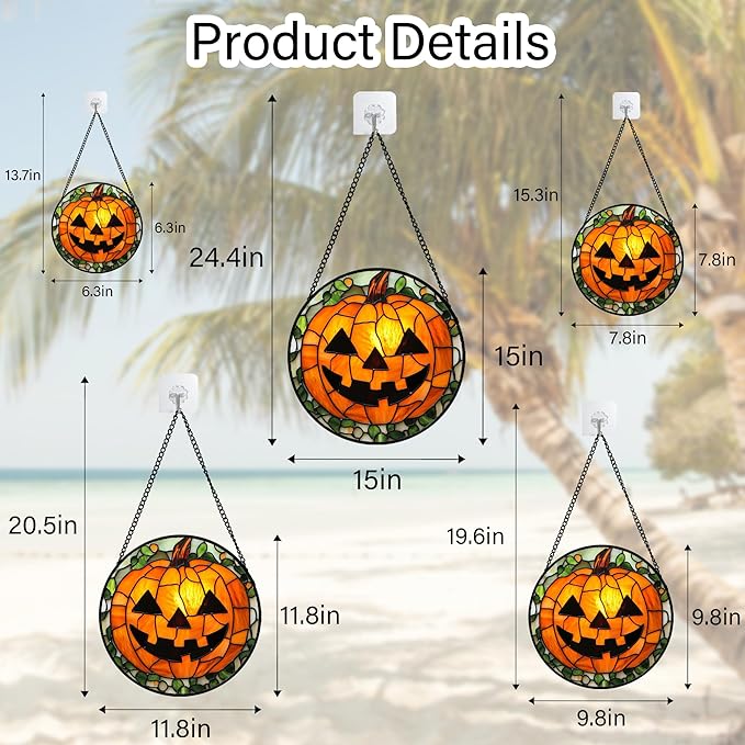 Stained Glass Window Hanging, Halloween Decorations Evil Pumpkin Suncatcher for Doors Garden Indoor Spooky Funny Orange Sun Catchers Gothic Decor Horror Gifts for Women Men Friend 11.8 in