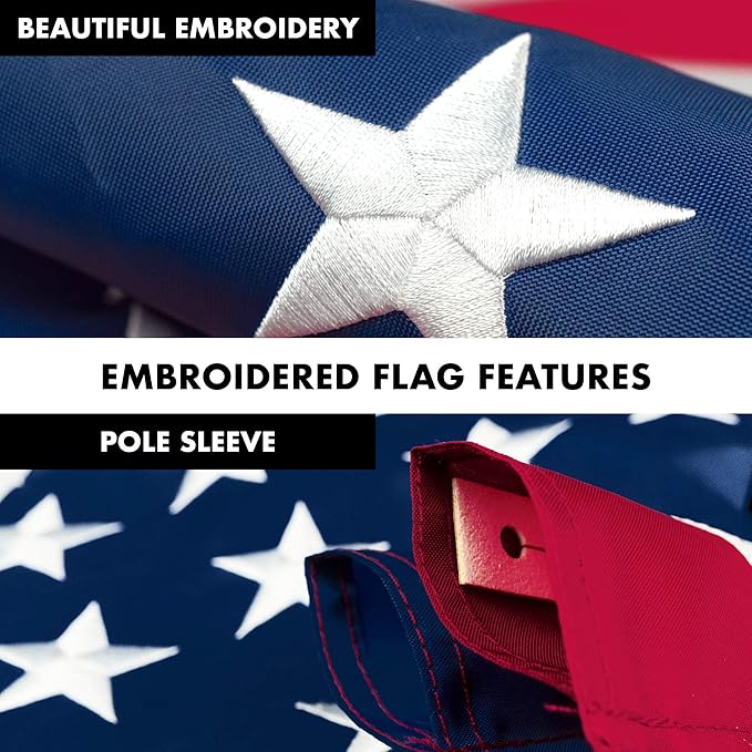 G128-5 Feet Spinning Aluminum Flagpole (White/Silver) American Flag Pole Sleeve Embroidered 2.5x4 ft American Flag Pole Sleeve (Flag Included) Flag Pole