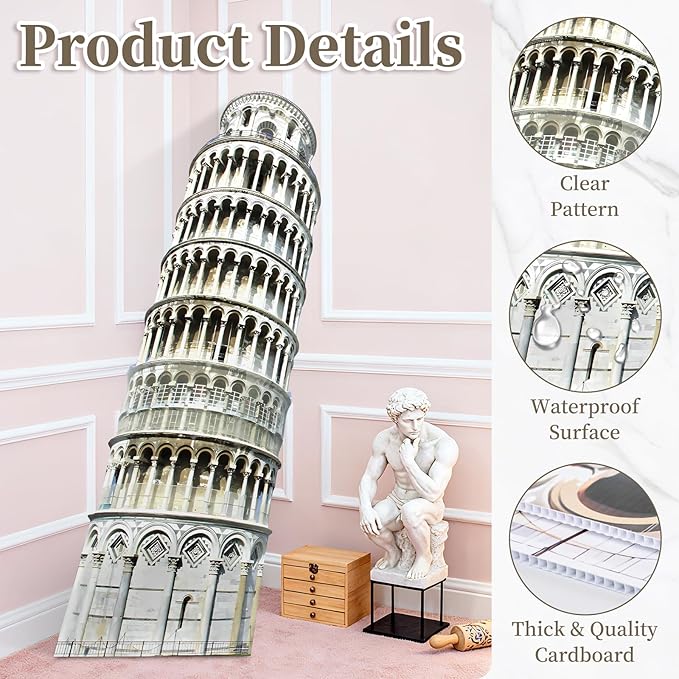 70.8" Tower of Pisa Cardboard Cutout Tower of Pisa Stand Up Cutout Life-Size Italy Photo Booth Prop Backdrop Sign Italian Landmark for Italy Theme Birthday Party Cultural Educational Display