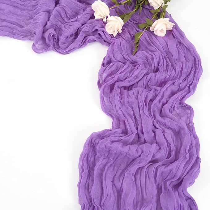 20 Pack Purple Table Runner 10Ft Cheesecloth Table Runner Boho Gauze Cheese Cloth Table Runners Romantic Long Sheer Fabric Table Runners for Wedding Party Bridal Shower
