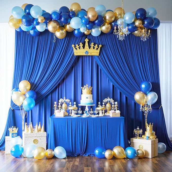 50ft x 10ft Wrinkle Free Royal Blue Backdrop Curtain for Party, Polyester Royal Blue Photo Backdrop Drapes 10 Panels 5x10ft for Birthday Photography Background Weddings Baby Shower Party