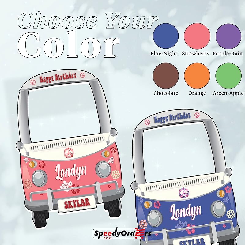 Hippie Bus Photo Booth Frame - Personalized Hippie Van Cutout - Selfie Frame Bus Photo Prop - Custom Hippie Van Photo Prop - Groovy Birthday Party Decorations