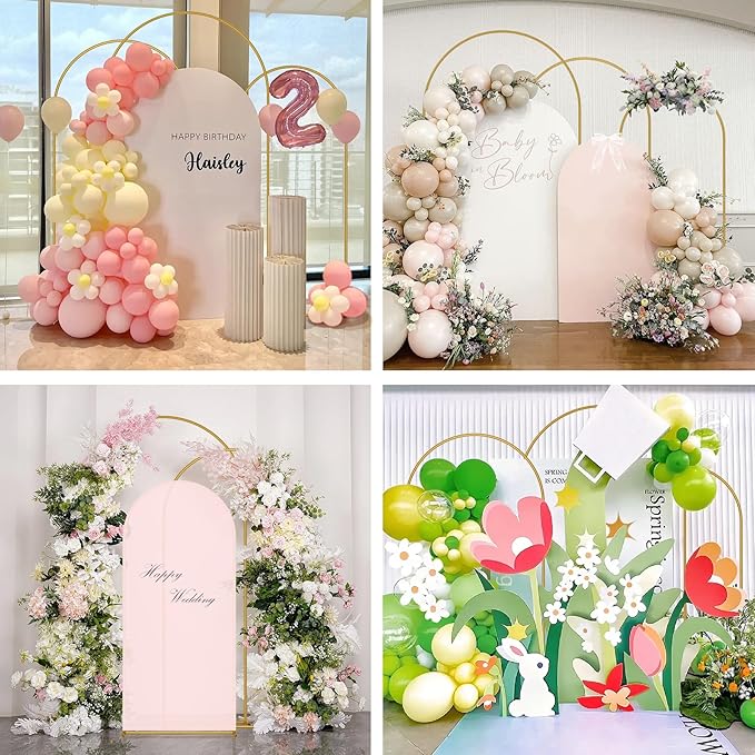 Babenest Gold Arch Backdrop Stand Set of 3, 6FT/6.6FT/7.2FT Metal Arch Weeding Round Tube Stand, Balloon Arch Frame for Ceremony Birthday Party Bridal Baby Shower Banquet Decoration