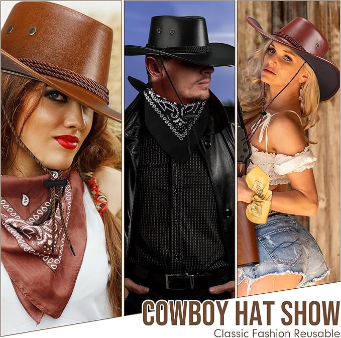 Zhanmai 12 Pcs Cowboy Hat and Bandana Cowboy Cowgirl Hats Bulk Western Party Costume Halloween Accessory