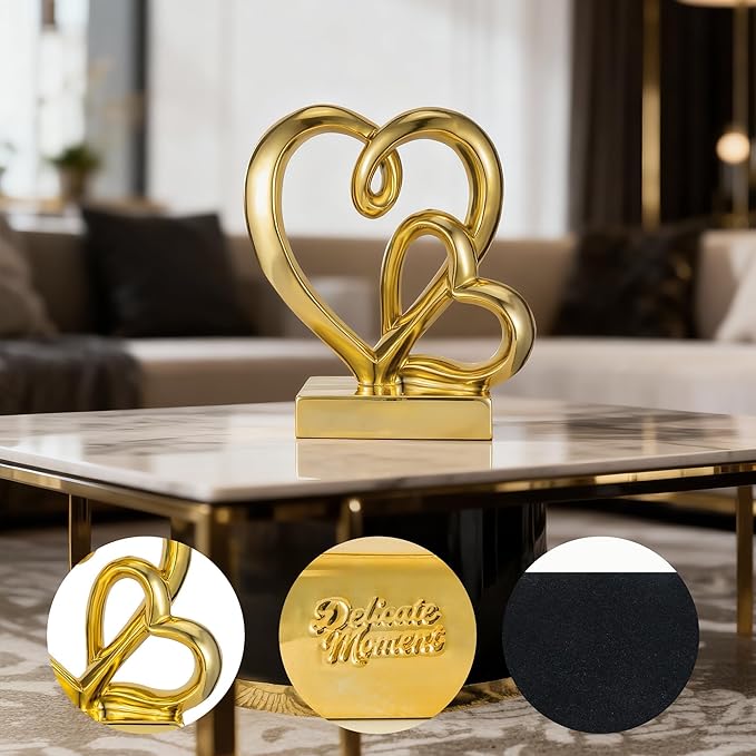 Valentine's Day Wedding Anniversary Couples Gifts-Two Hearts Decor Resin Statue,1st to 50th for Her/Him,Engagement Present, Shimmering Love Symbol for Couple, Romantic Home Accent