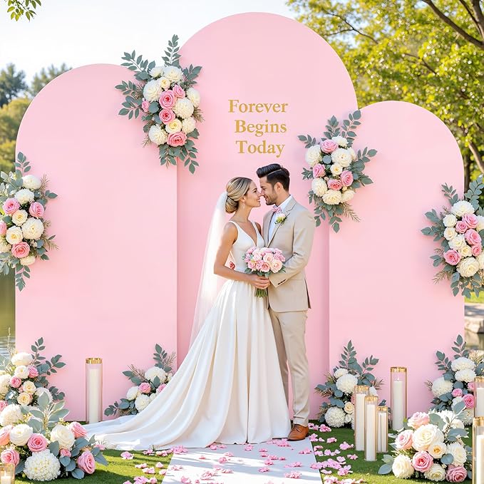Pink Arch Cover 3 Set - 6FT, 6.6FT, 7.2FT Pink Arch Backdrop Cover Spandex Wedding Arch Stand Covers for Birthday Party Baby Shower Girls Bridal Shower Wedding Banquet Photo Background Decorations