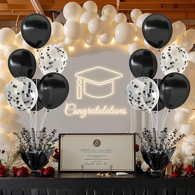 6 Set Black Table Balloons Foil Spray Centerpiece with Black and Confetti Balloons Stand Kit for Birthday Party Baby Shower Wedding Bridal Shower Prom Retirement Graduation Table Decorations