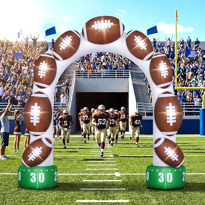 Jenaai 8ft Giant Football Inflatable Arch Blow up Touchdown Inflatable Outdoor Yard Decorations with Built in LED Lights Football Birthday Party Decor for Game Day Tailgate Fans Sports Party Supplies