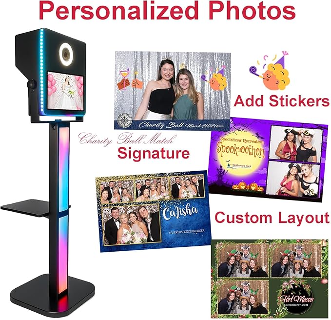Mirror Photo Booth with Camera, Portable DSLR Photobooth Machine 15.6" Touch Screen Selfie RGB Lights Stand for Events Wedding Birthday School Party (Black Color + Camera)