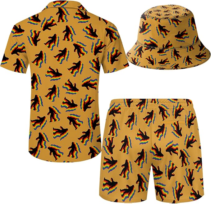 Men's Hawaiian Shirt and Shorts Set 2 Piece Beach Outfits with Bucket Hats for Beach Days and Summer Vibes