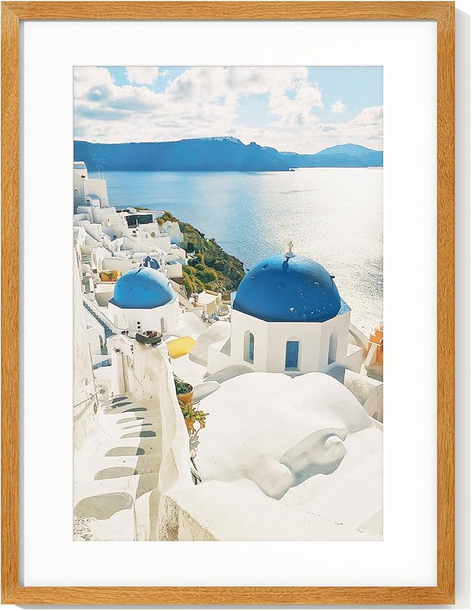 Axeman 17x23 Frame - Solid Teak Wood 13 x 19 Picture Frame With Mat To 17x23, 23x17 Wood Poster Frame, Tempered Glass and Hanging Hardware Included Home Decor Art Hanging Frame, Natural Teak