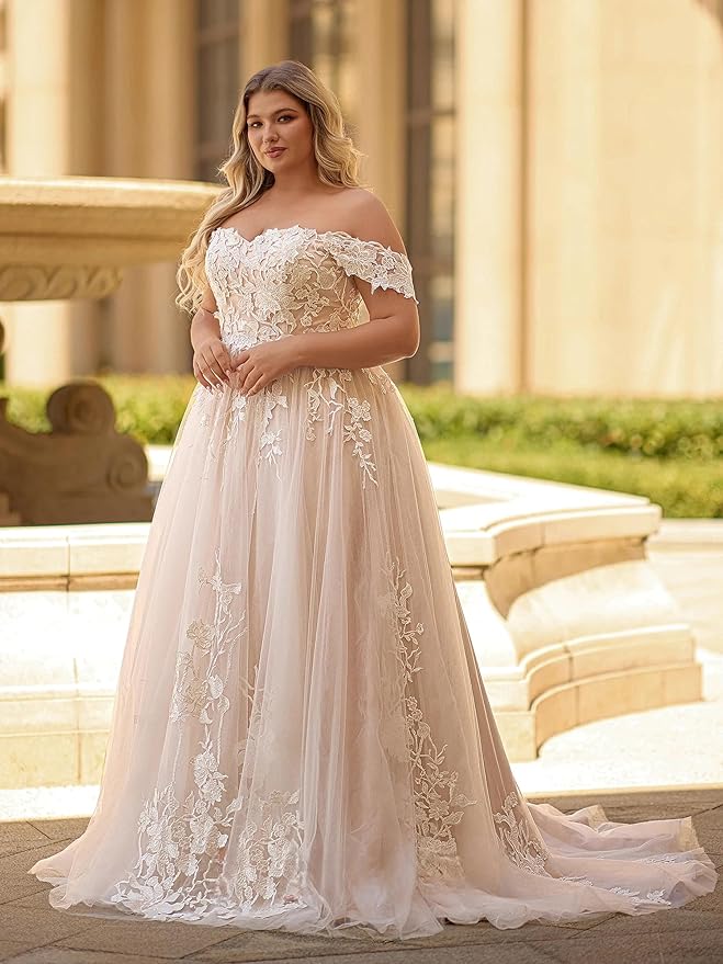 Plus Size Wedding Dresses for Bride Long Sleeve Wedding Bridal Gowns with Lace Appliques Off Shoulder Bride Dress