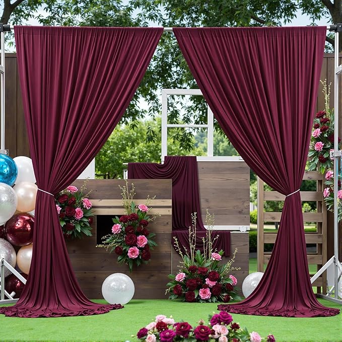 20 ft x 10 ft Wrinkle Free Maroon Backdrop Curtain for Parties, Polyester Burgundy Photo Backdrop Drapes 4 Panels 5x10ft for Baby Shower Wedding Birthday Party Engagement Ceremony Decoration