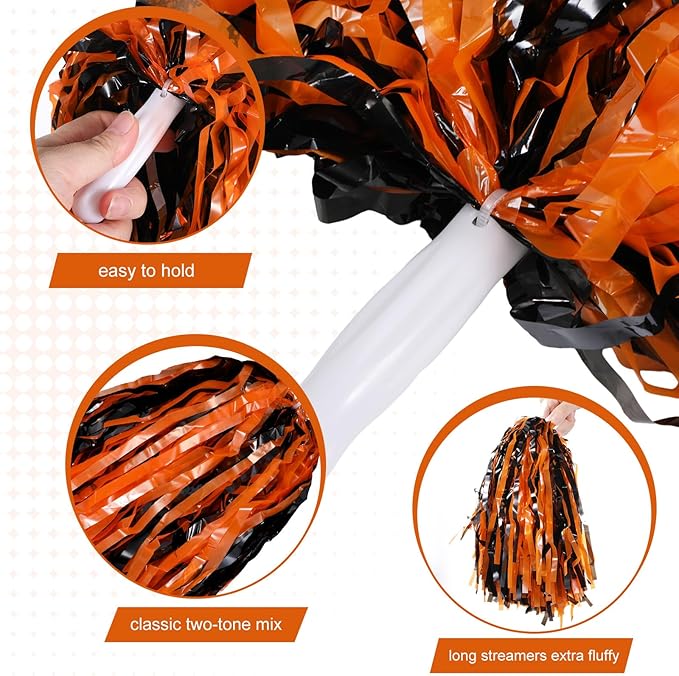 Hanaive 100Pcs Metallic Cheerleading Pom Poms with Baton Handle Cheerleader Pompom Foil 30g Cheering Squad Hand Flowers for Adults Team Spirit Sports Party Cheering