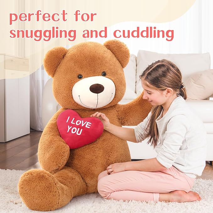 Giant Teddy Bear Stuffed Animal 52" - Big Teddy Bear with Heart - Large I Love You Teddy Bear Plush Toys for Kid Christmas Birthday - Valentines Bear Gift for Girlfriend