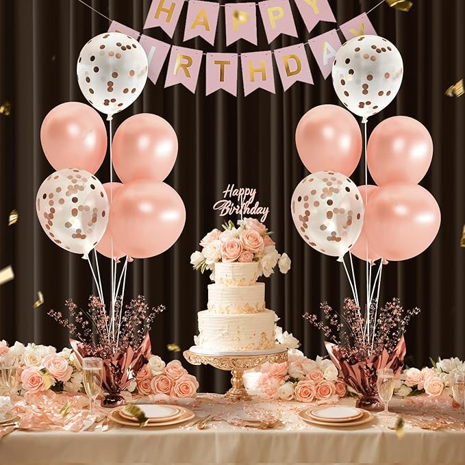 4 Set Rose Gold Table Balloons Foil Spray Centerpiece with Rose Gold and Confetti Balloons Stand Kit for Birthday Party, Baby Shower, Wedding, Bridal Shower, Prom, Cake Table Decorations