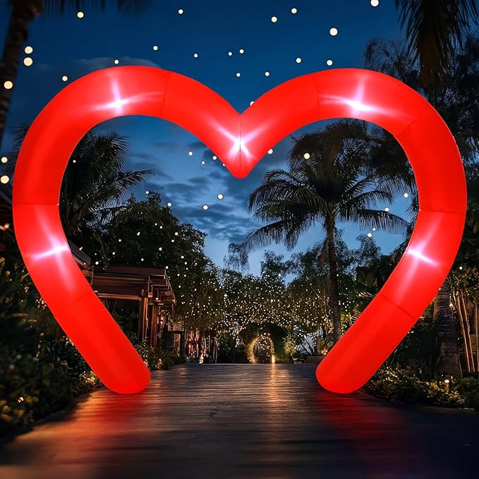 Shappy 12FT Valentine Inflatables Outdoor Decorations Heart Blow up Inflatable Archway with Build in LEDs for Indoor Outdoor Lawn Yard Garden (Red)