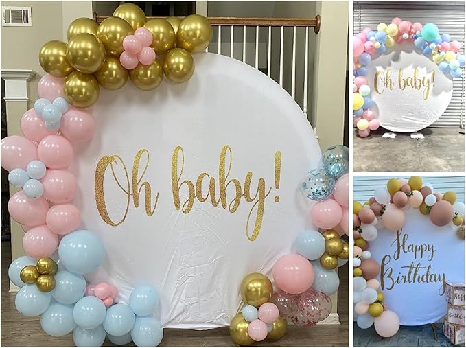 Oh Baby Round Backdrop Cover 7.5ft,7.5 Round Backdrop Cover,Gold Oh Baby Sign for Photography Baby Shower,Birthday Party Banner Gender Reveal Pregnancy Photo Studio Props