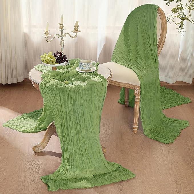 12 Pack Cheesecloth Table Runner 120 Inch Boho Rustic Gauze 10 FT Sage Green Cheese Cloths Table Runners Decorations for Spring Summer Birthday Party Baby Shower Wedding Holiday Home Decor