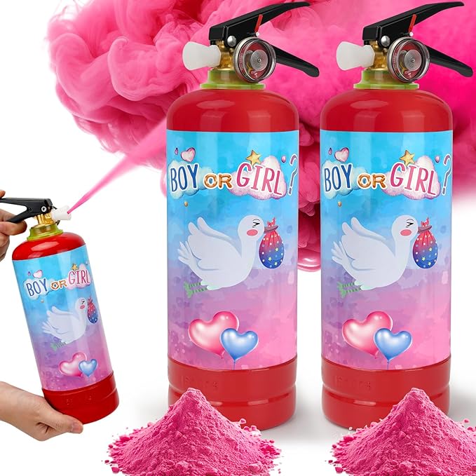 Gender Reveal Fire Extinguisher, 2 Pack Girl Gender Reveal Ideas Party Decor, Biodegragable Gender Reveal Party Supllies (Extra Large)