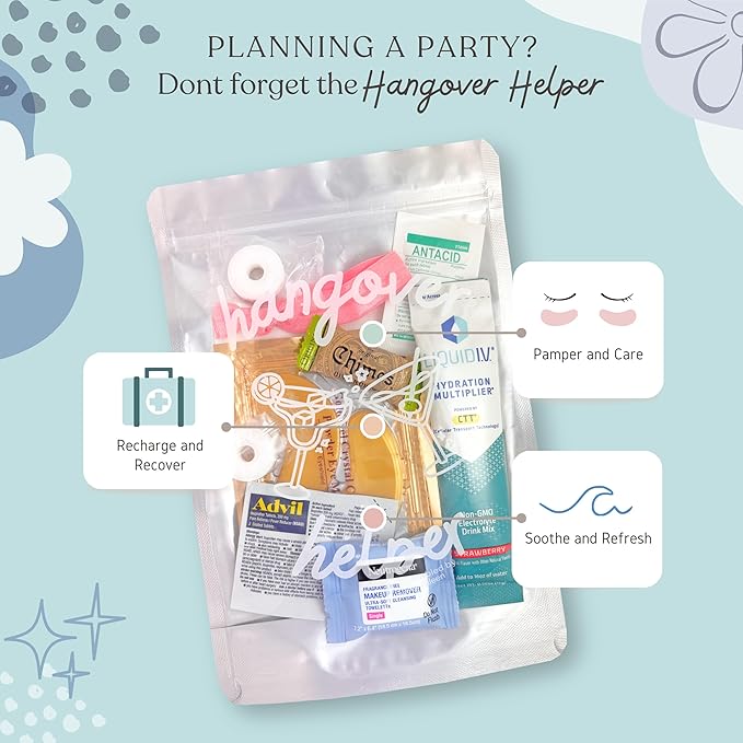 Hangover Kit (5 Pack) Pre Filled Party Favors, Goodie Bags, Gift for Bachelorette, Wedding, 21st Birthday, Girls Trip and All Celebrations