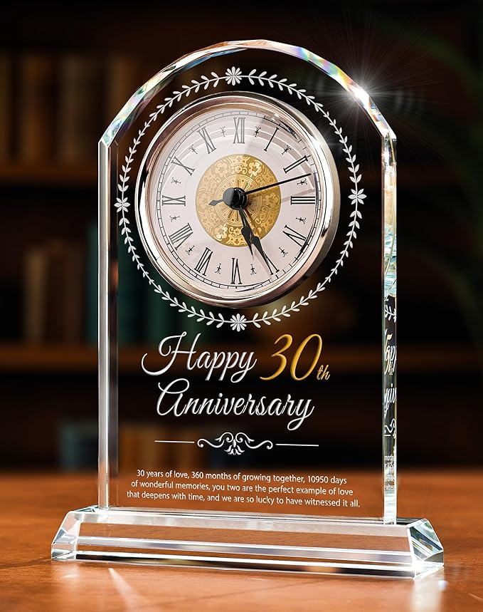 30th Wedding Anniversary Crystal Quartz Clock,30 Years of Marriage Gift,Happy Pearl Anniversary Decoration Gift,for Parents,Grandparents,Couple