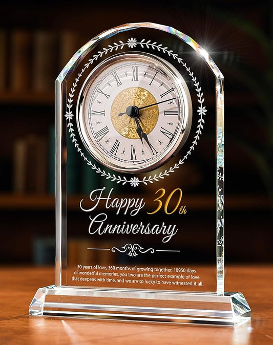30th Wedding Anniversary Crystal Quartz Clock,30 Years of Marriage Gift,Happy Pearl Anniversary Decoration Gift,for Parents,Grandparents,Couple