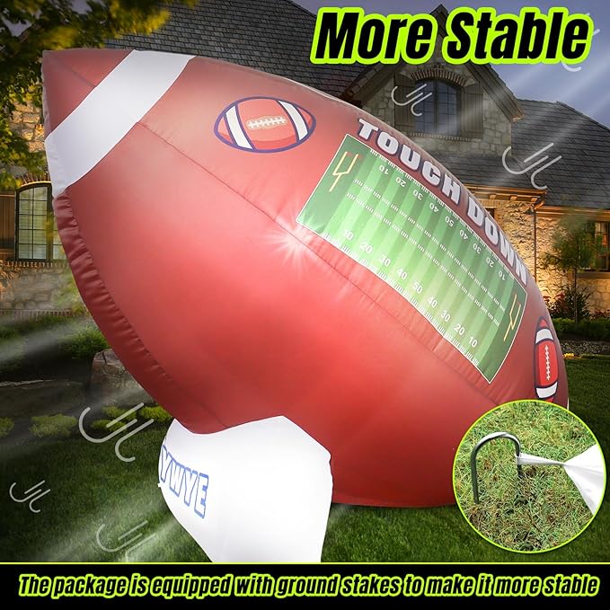 Icywye 10FT Large Football Party Decorations - Outdoor Football Inflatable Decor with Built-in LED Light - Indoor Football Themed Party Supplies Blow Up Decoration for Yard Birthday Holiday