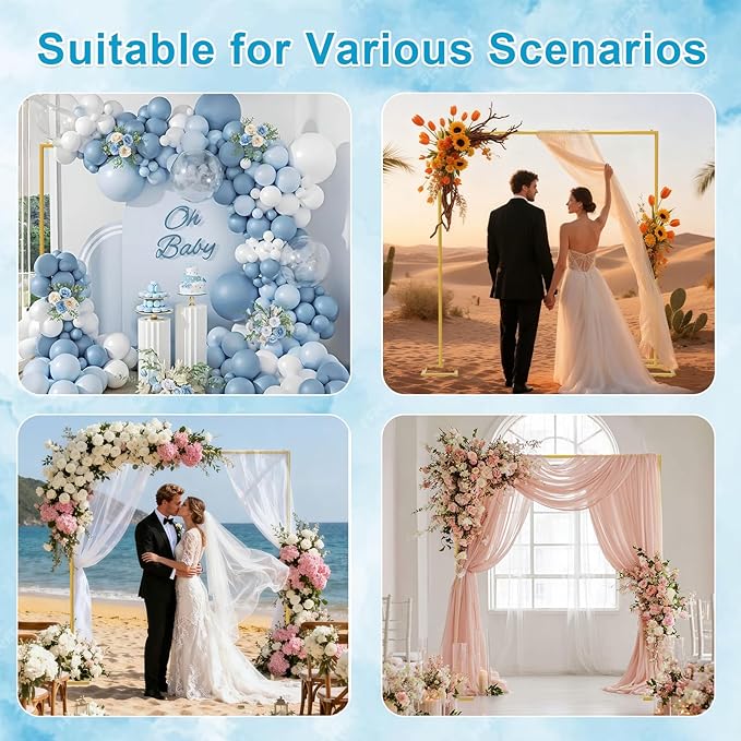 Square Balloon Arch Stand, 8.2x8.2FT Gold Wedding Arch Garden Arbor Garden Arches Metal Arch Backdrop Stand for Ceremony Party Birthday Bridal Baby Shower Anniversary Decoration Wedding Decor