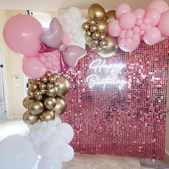 COKAOBE Pink Shimmer Wall Backdrop, 24PCS Square Sequin Shimmer Backdrop Panel, Photo Backdrops for Birthday, Anniversary, Wedding, Graduation & Bachelorette Party Decoration