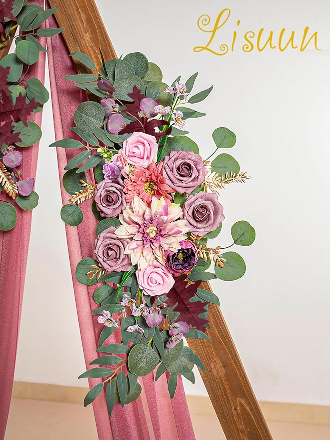 Wedding Arch Flowers, Artificial Flowers for Decoration, 2pcs Flower Swag and 1 pcs Semi-Sheer Chiffon Table Runner Swag for Beautiful Dream Wedding Ceremony Floral Decor - Pack of 3