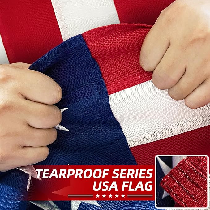 Premium American Flag 2.5x4 Ft TearProof Series for Outside, Heavy Duty Outdoor，Longest Lasting, Super Tough Fade Resistant Spun Polyester, High Wind US Outdoor Flags Embroidered Stars, Sewn Stripes, Brass Grommets