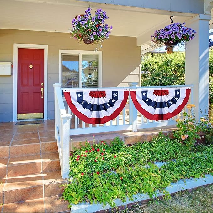 ROTERDON American Flag Bunting - 3x6 ft (4 PCS), Outdoor Patriotic Bunting, Embroidered 4th of july Decorations Outdoor, with Brass Grommets