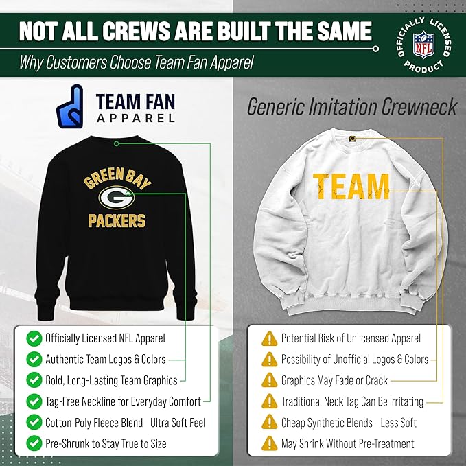 Team Fan Apparel NFL Adult Gameday Football Crewneck Sweatshirt - Cotton Blend - Stay warm, comfortable & stylish on game day